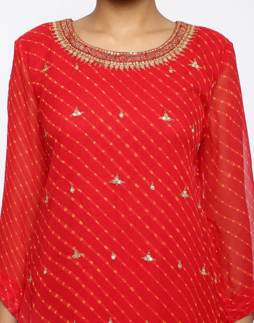MBZ Meena Bazaar-Red Georgette Stitched Laacha
