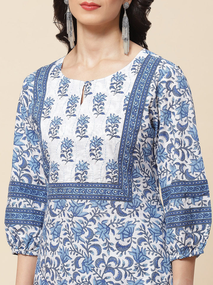 Floral Printed Cotton Kurta With Pants