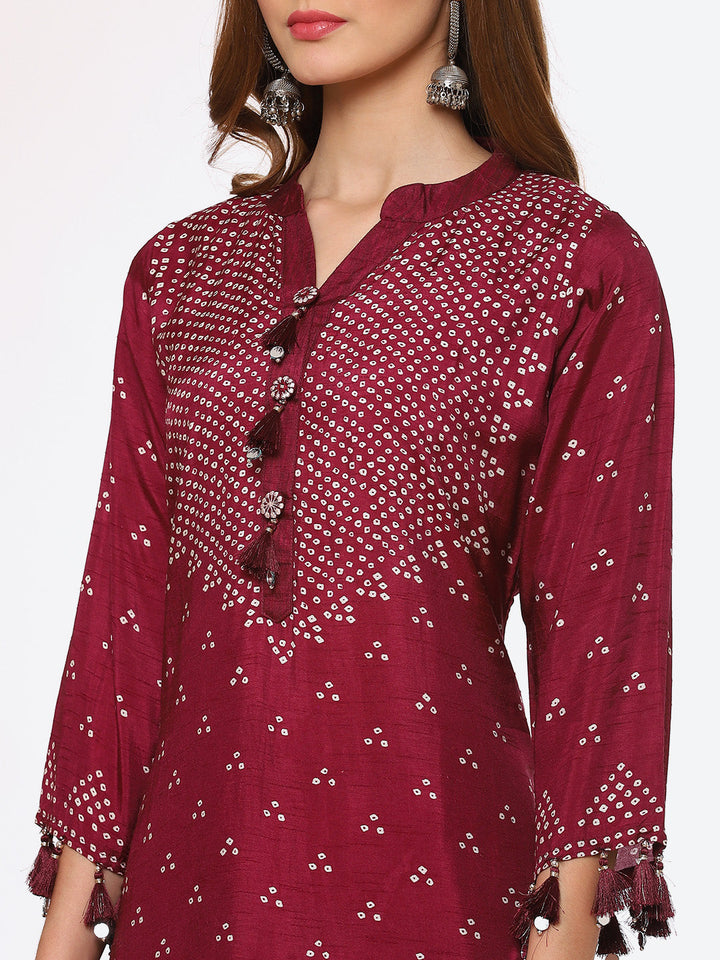 Bandhani Printed Banarasi A-Line Kurta With Pant