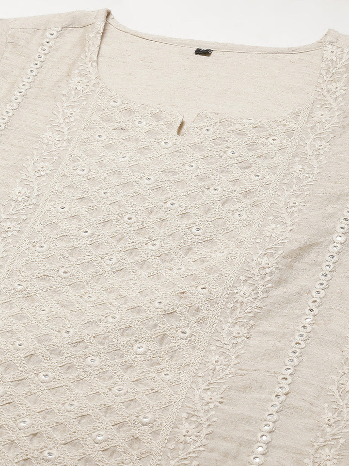 Embroidered Chanderi Kurta With Pants
