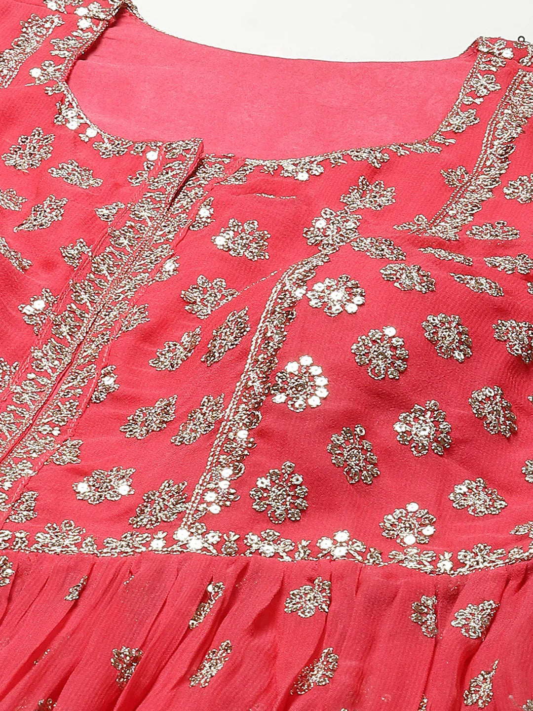 Sequin Embroidered Georgette Kurta With Sharara &amp; Dupatta