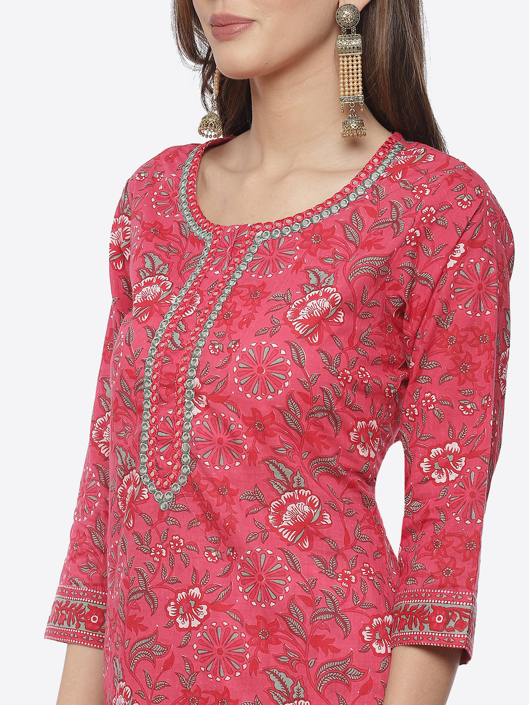 Floral Printed Cotton Kurta With Printed Pant
