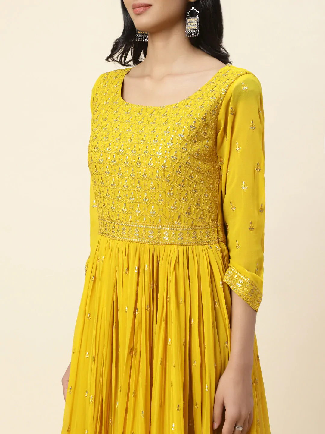 Resham Sequin Embroidered Georgette Kurta With Palazzo &amp; Dupatta