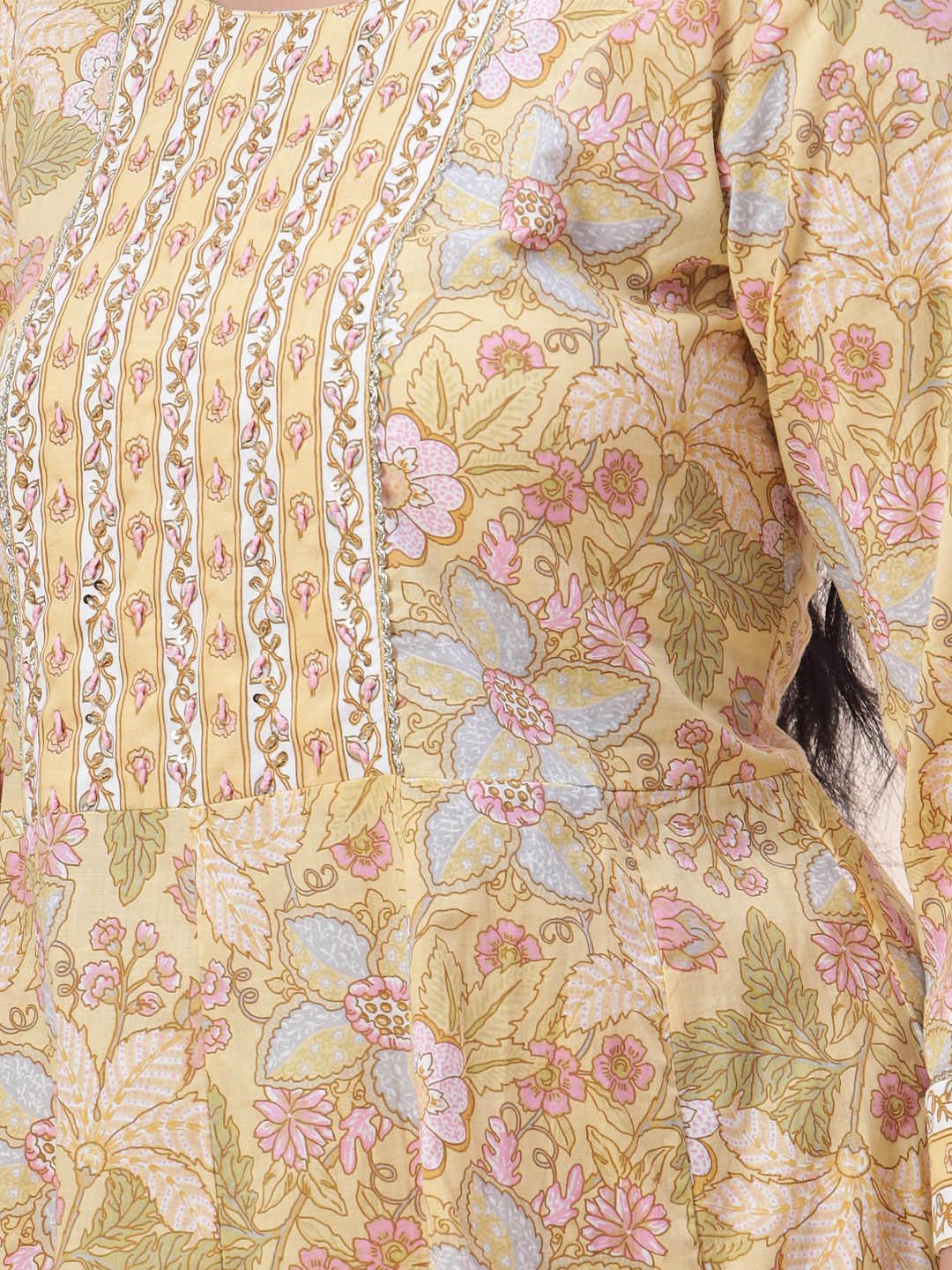 Floral Printed Cotton Kurta With Pants &amp; Dupatta