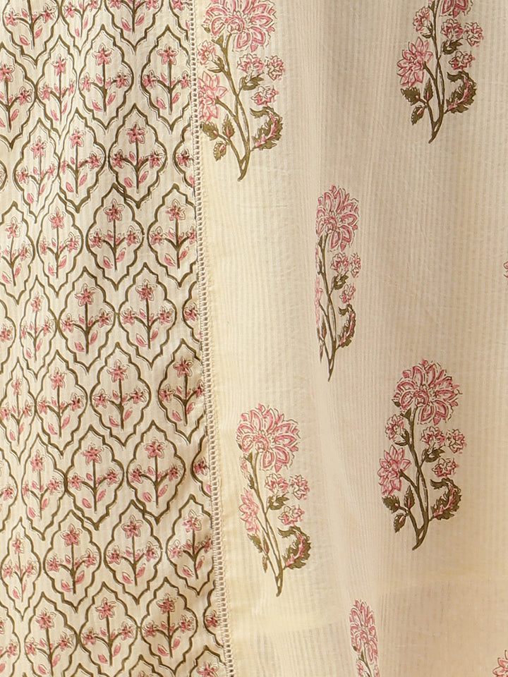 Printed Cotton Kurta With Pants &amp; Dupatta