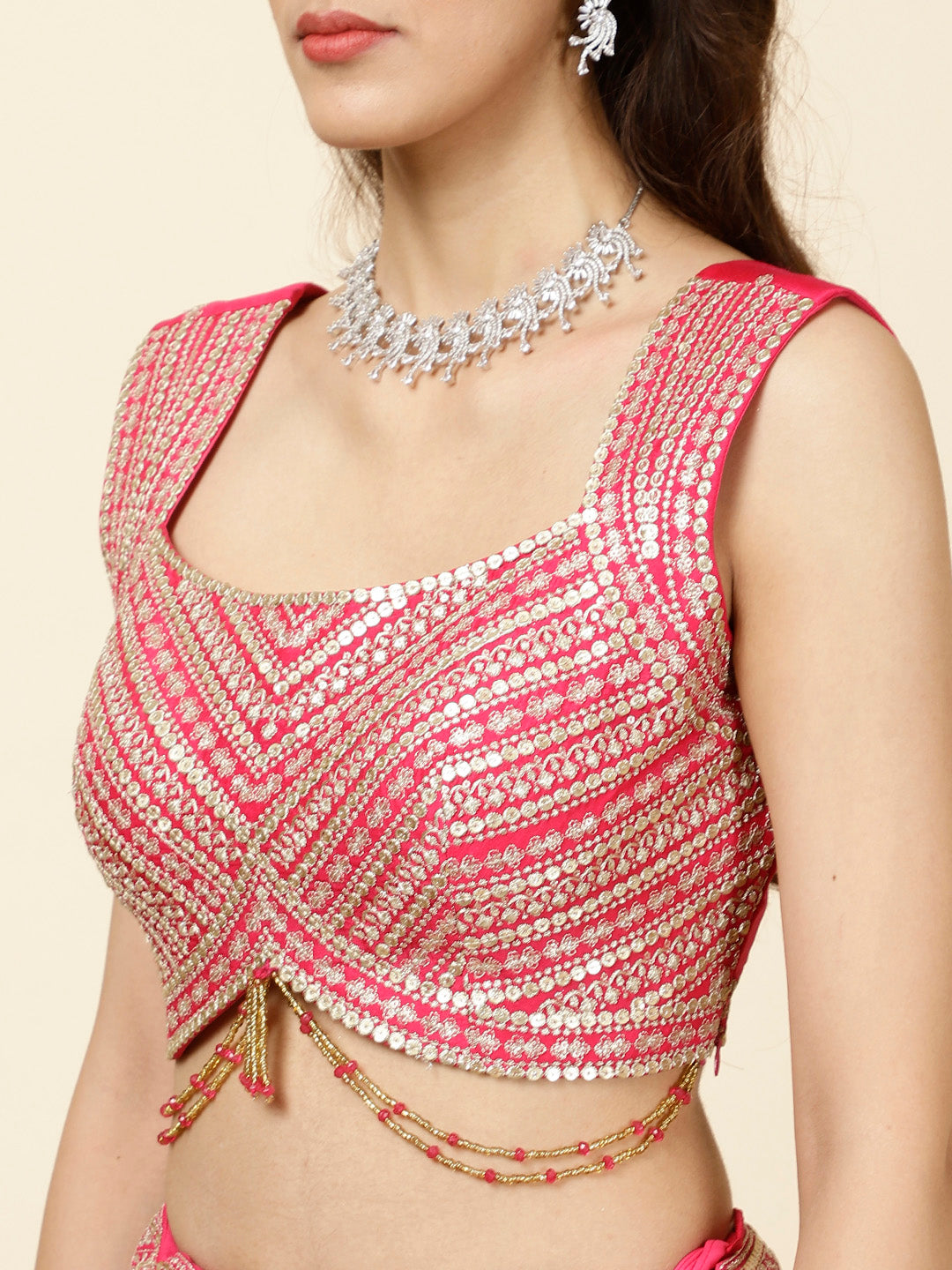 Embroidered Banarsi Choli With Lehenga &amp; Dupatta