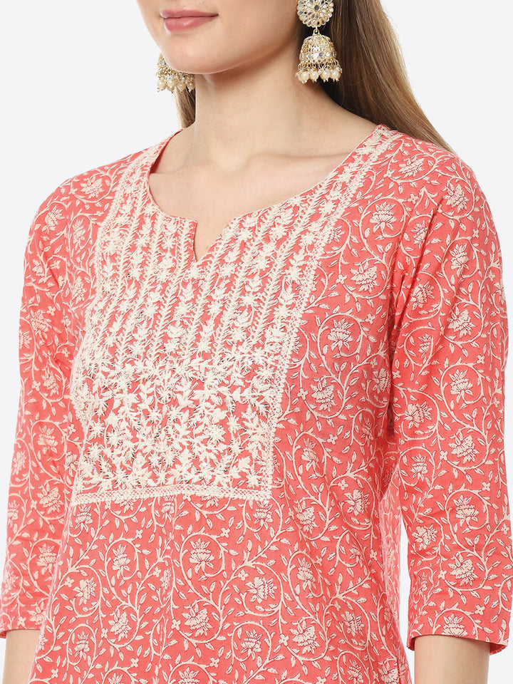 Resham Work Printed Chanderi Kurta With Pant