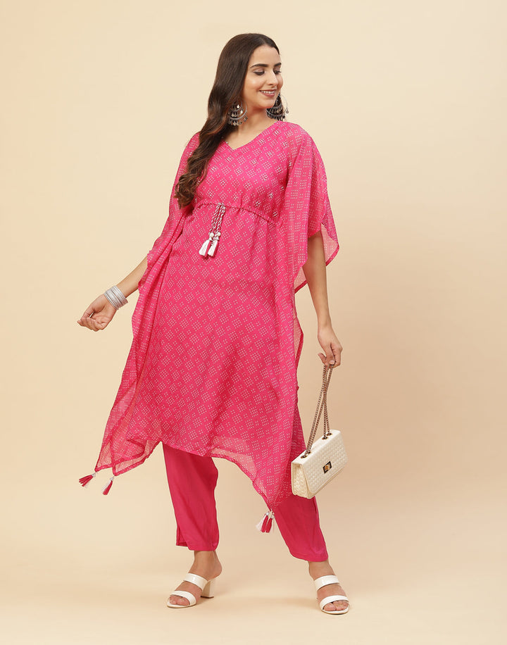 Printed Organza Kaftan Kurti With Pant