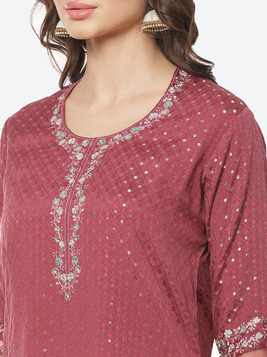 Resham Booti Neck Work Crepe Georgette Stitched Salwar Kameez With Embroidered Dupatta