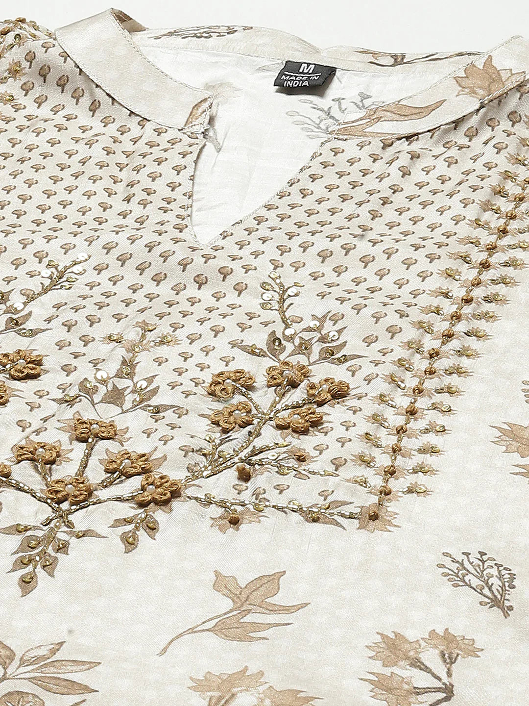 Printed With Yoke Embroidered Muslin Kurta