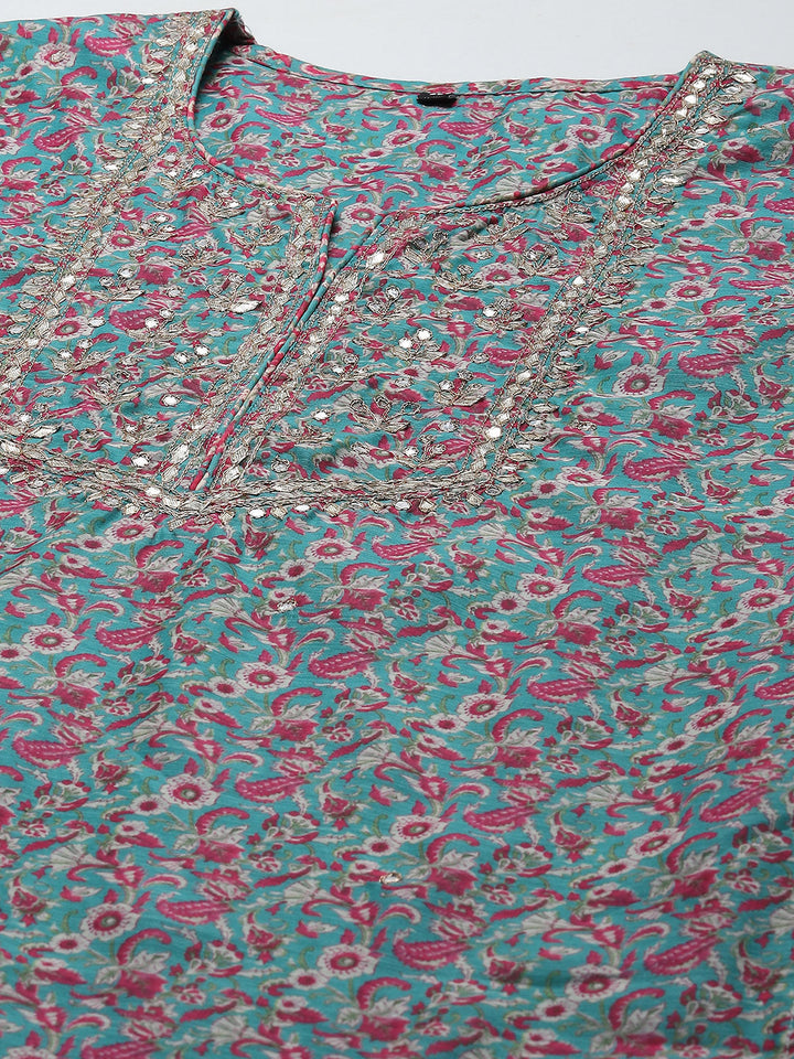 Printed Gota Work Chanderi Kurta With Pants