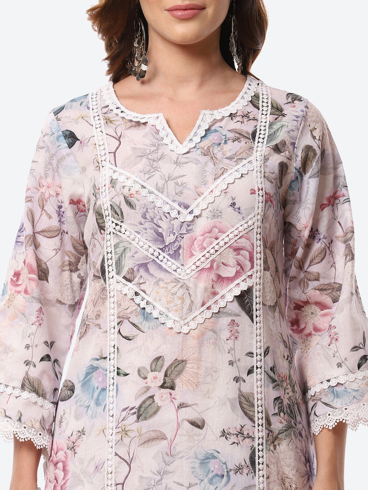 Digital Floral Printed Cotton Kurta With Pant