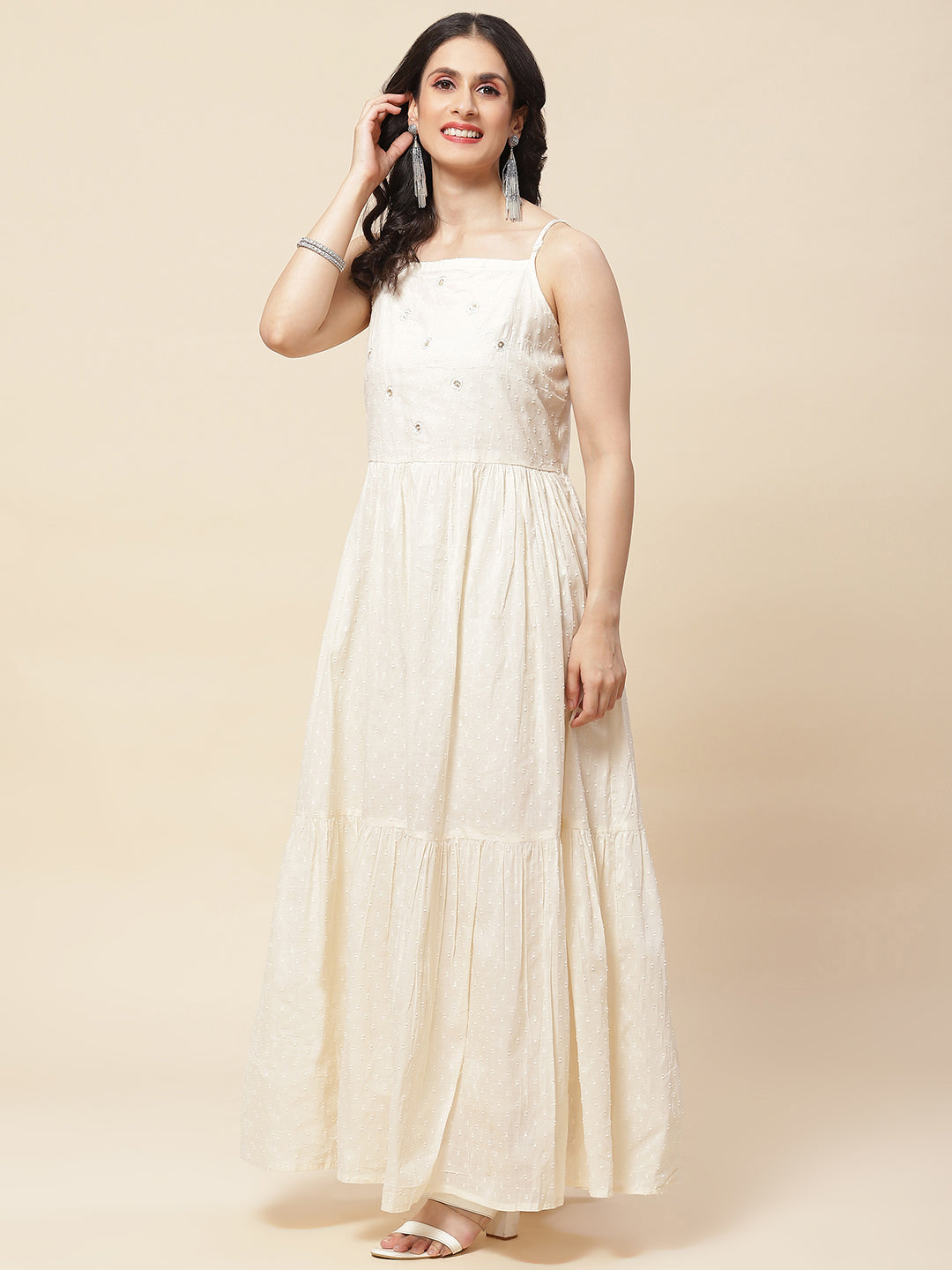 Embroidered Cotton Gown With Jacket
