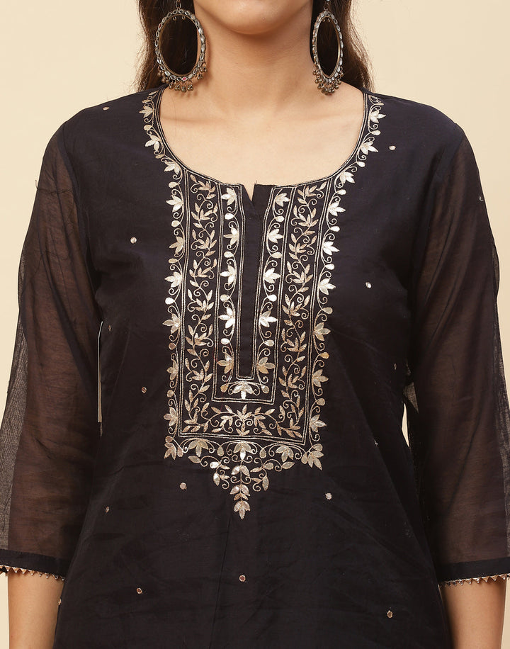 Embroidered Gota Work Cotton Salwar Kameez Stitched Suit With Chanderi Dupatta