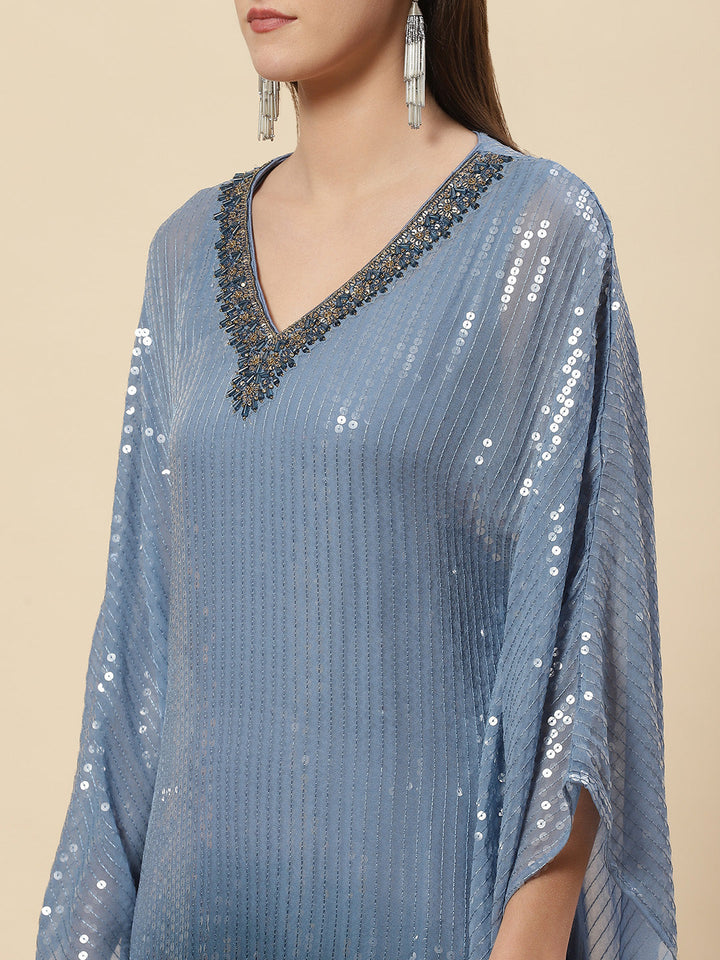 Sequin Embroidered Georgette Kaftan Kurta With Pants