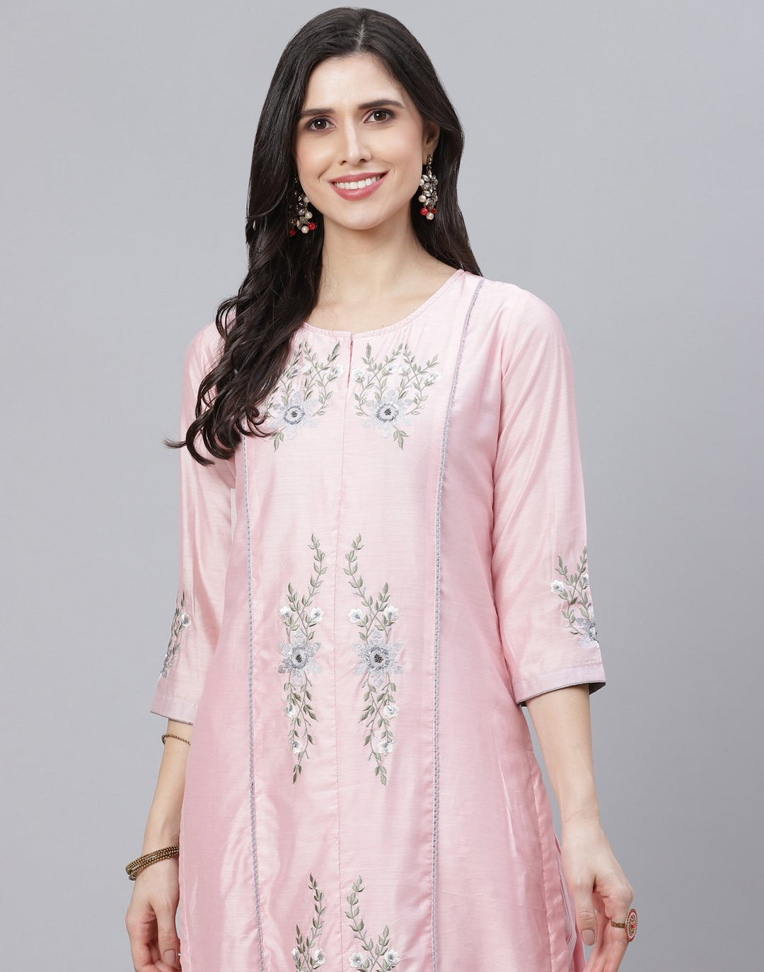 Embroidered Chanderi Kurti Palazzo Set