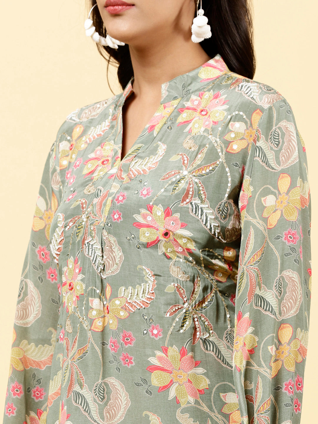 Printed Crepe Kurta With Pants
