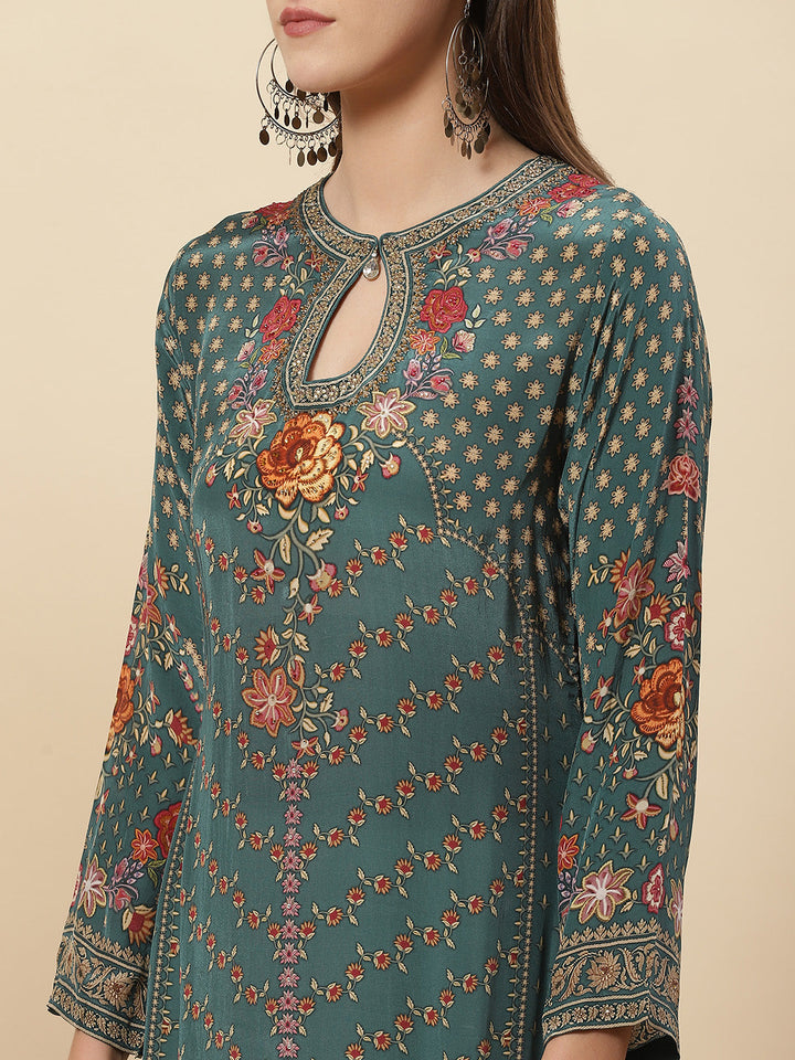 Floral Printed Crepe Kurta