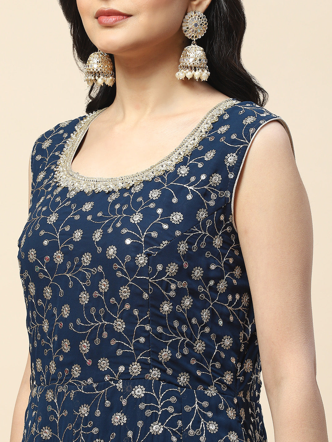 Sequin Embroidered Georgette Anarkali Kurta With Dupatta