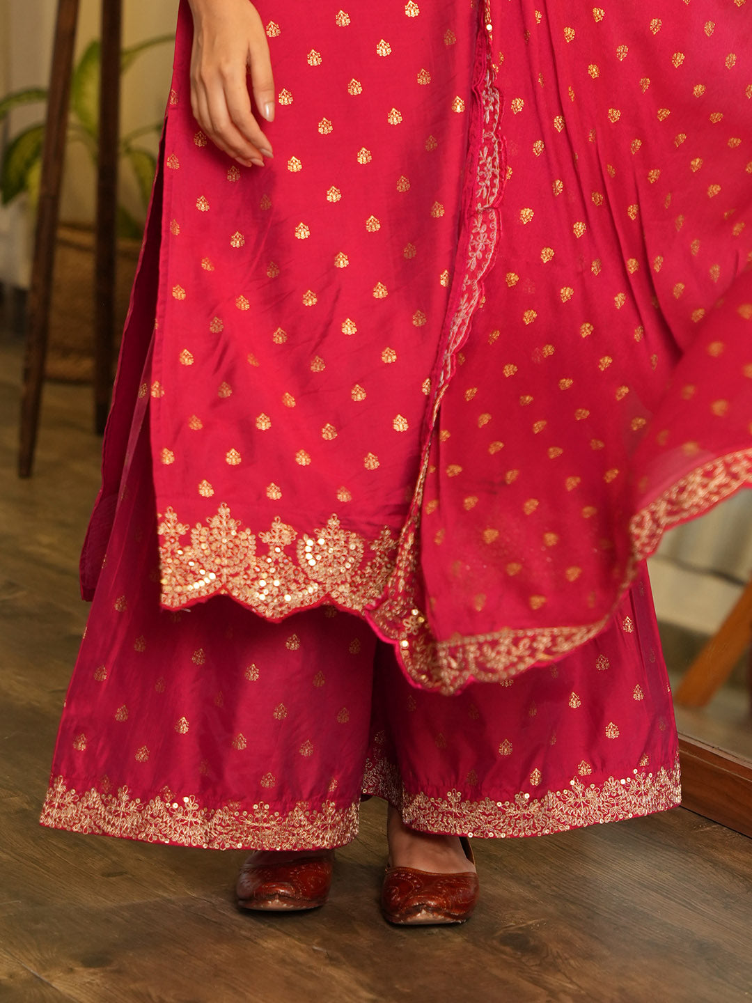 Neck Embroidered Chanderi Kurta With Garara &amp; Dupatta