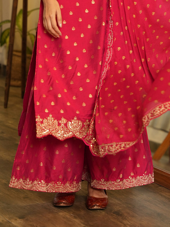 Neck Embroidered Chanderi Kurta With Garara &amp; Dupatta