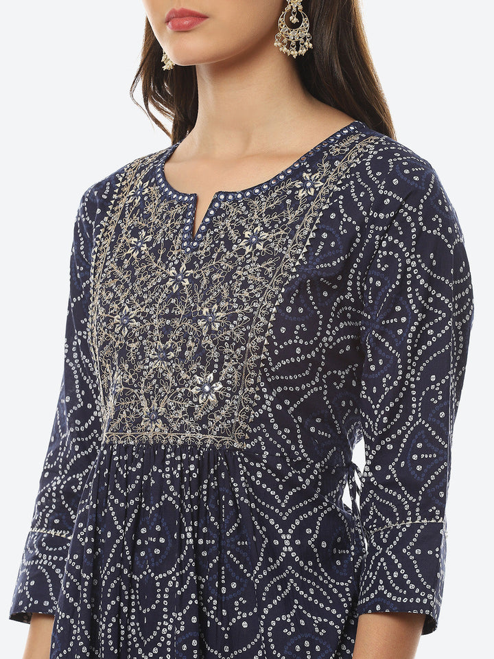 Resham Mirror Printed Cotton Kurta