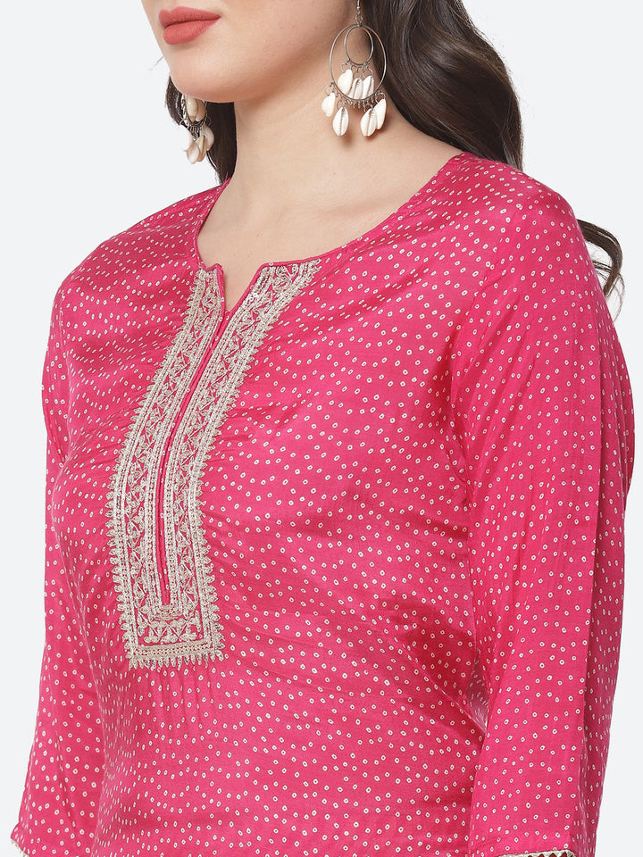 Bandhani Zari Cotton Kurti with Pant
