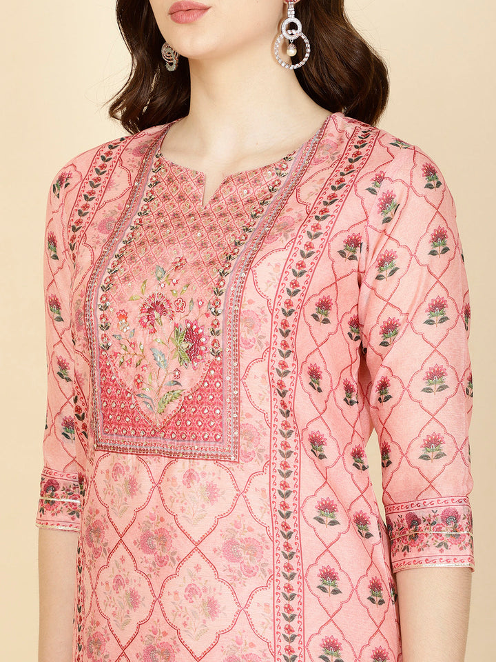 Abstract Printed Chanderi Kurta With Pants &amp; Dupatta