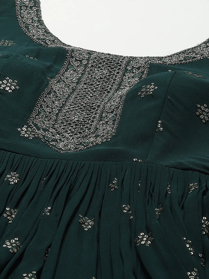 Resham Embroidered Georgette Kurta With Churidar &amp; Dupatta