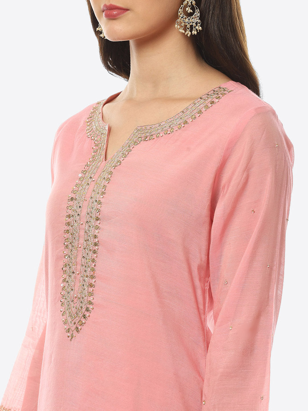 Neck Patti Chanderi Kurta With Skirt