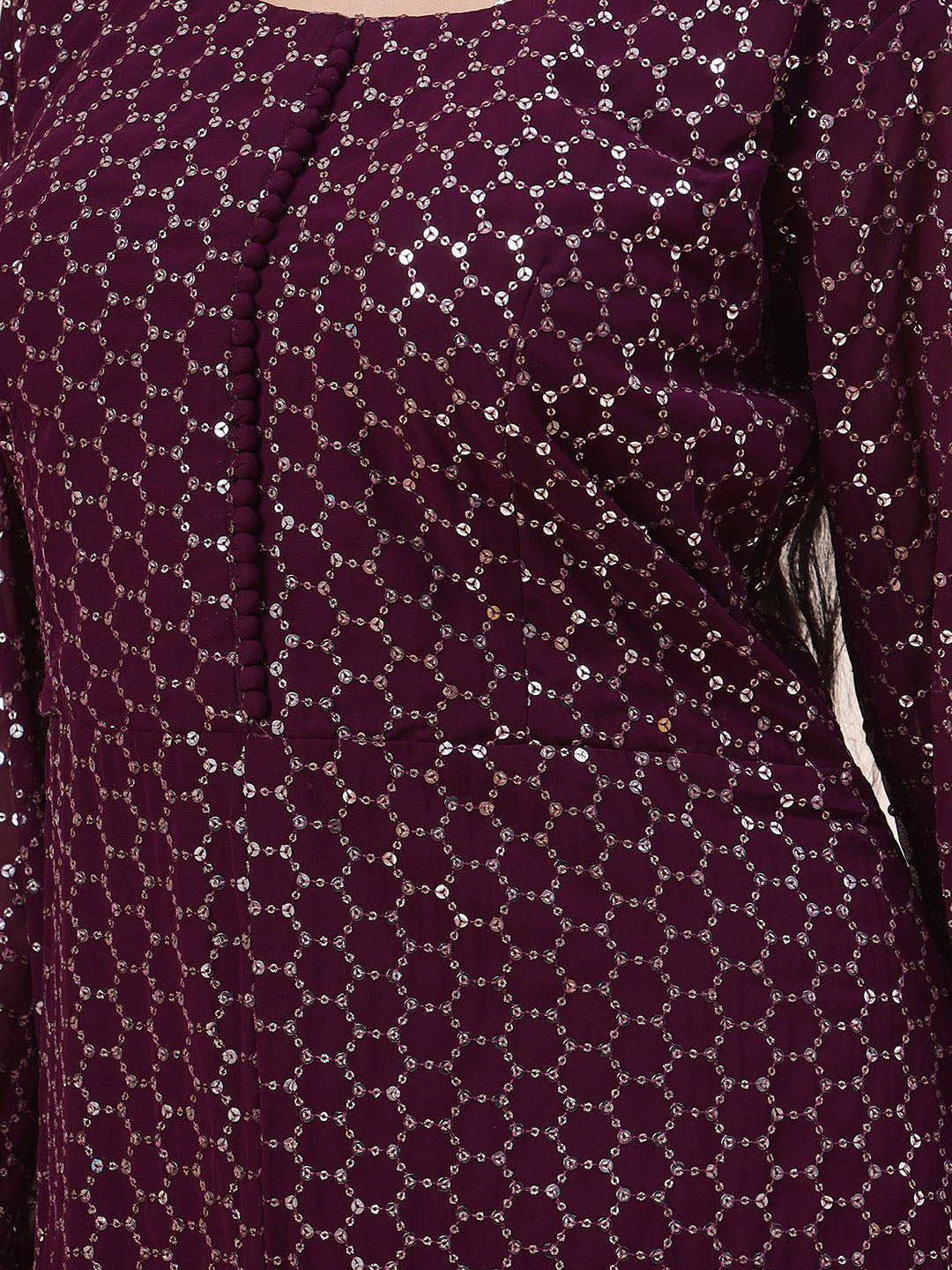 Sequin Embroidered Georgette Kurta With Palazzo &amp; Dupatta
