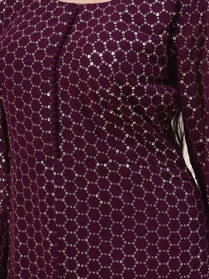 Sequin Embroidered Georgette Kurta With Palazzo &amp; Dupatta