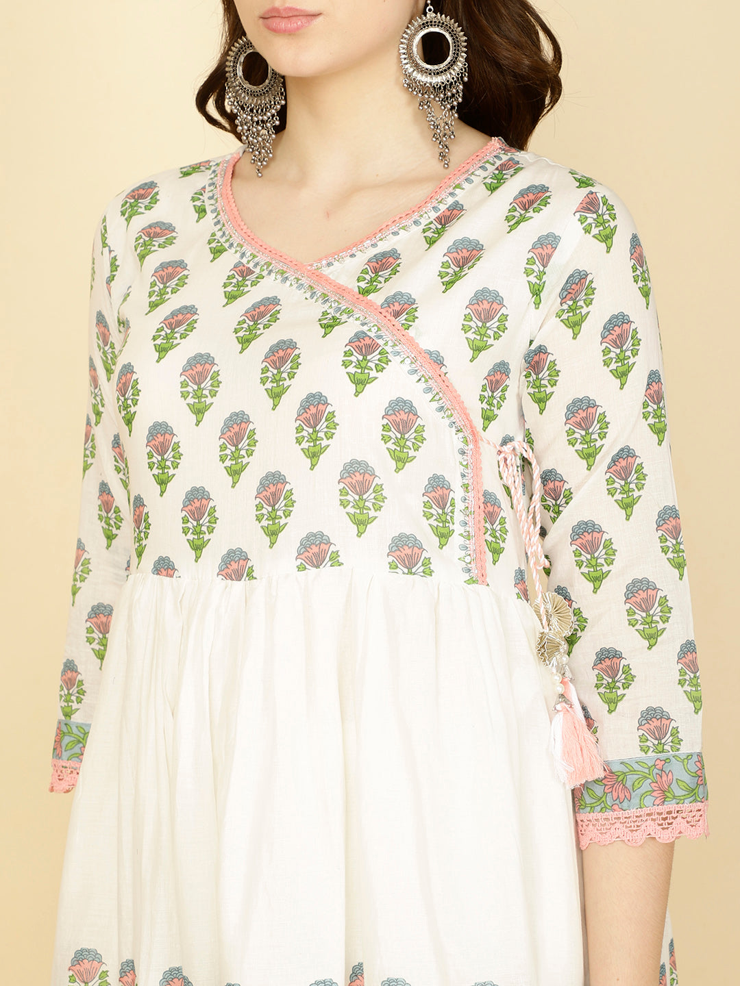 Floral Printed Cotton Kurta With Pants &amp; Dupatta