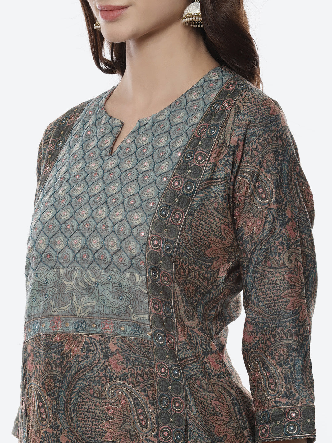 Printed Booti Chanderi Kurti With Pant