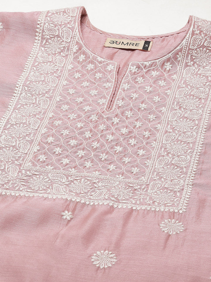 Embroidered Chanderi Kurta With Pants