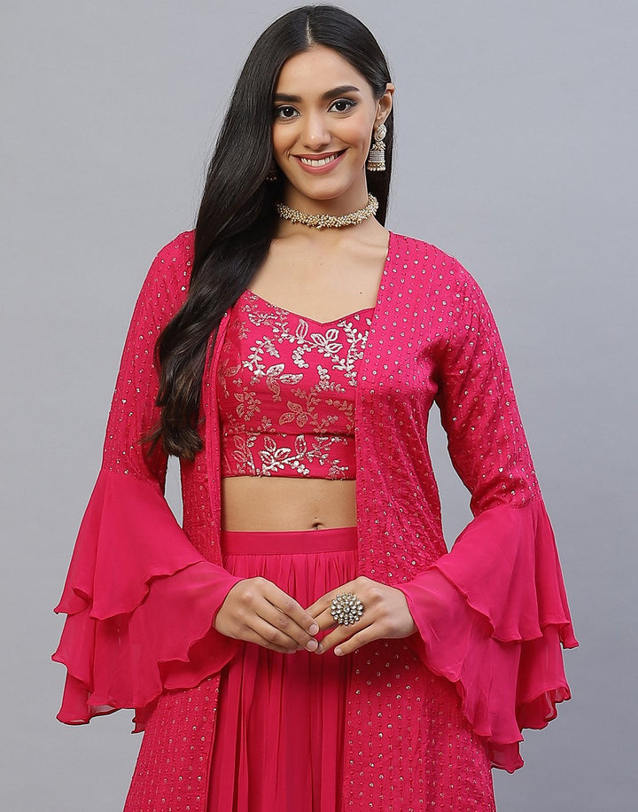 Maroon, Rani and Navy Blue Handloom Dupion Salwar Kameez with Shrug