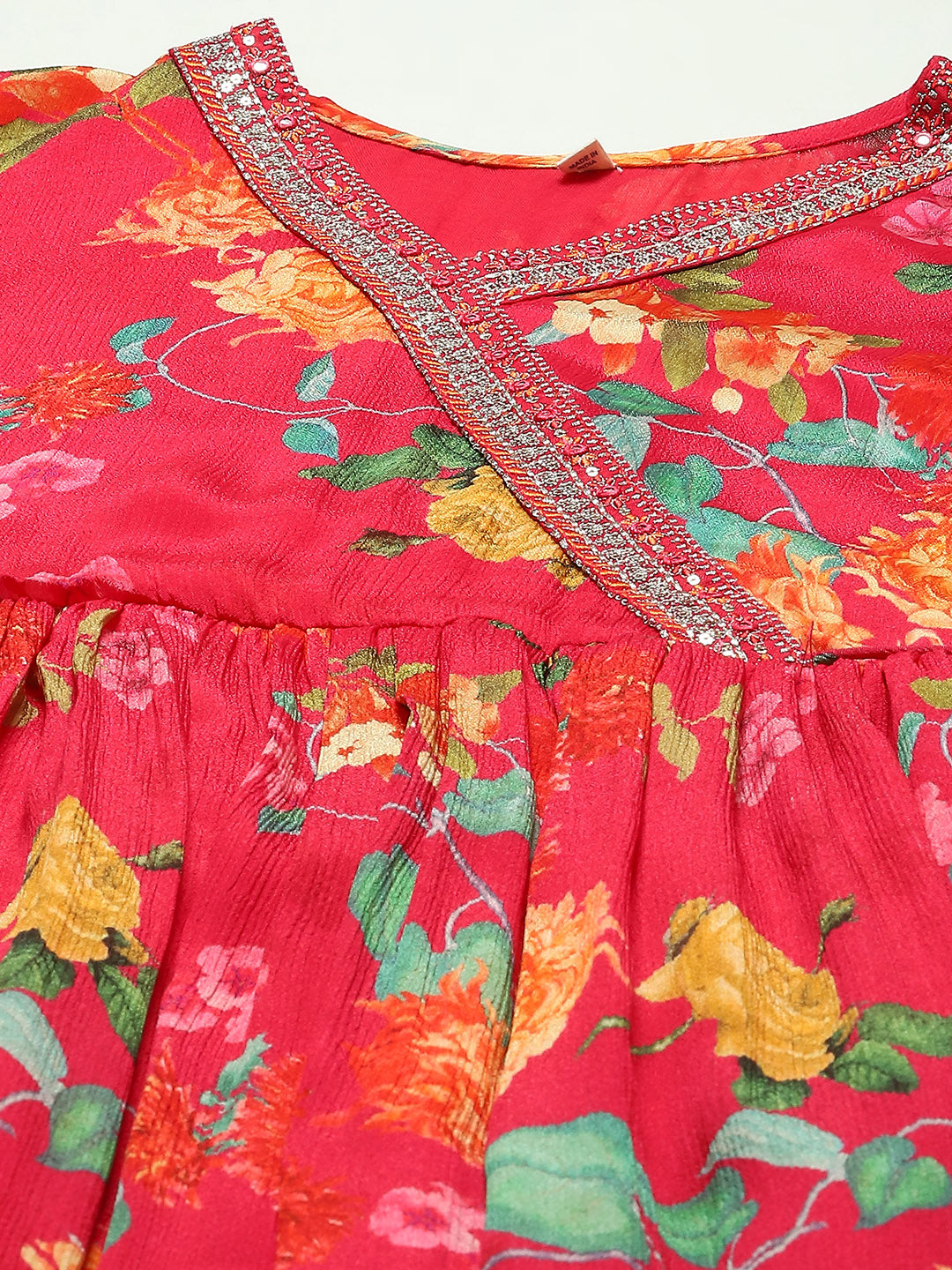 Floral Printed Chiffon Kurta With Pants &amp; Dupatta