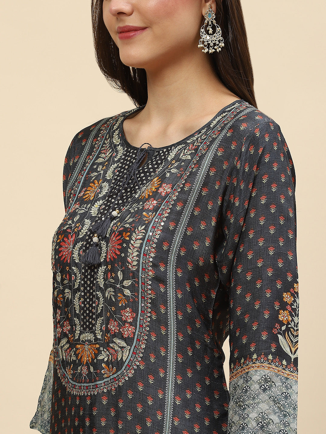 Neck Embroidered &amp; Printed Handloom Kurta