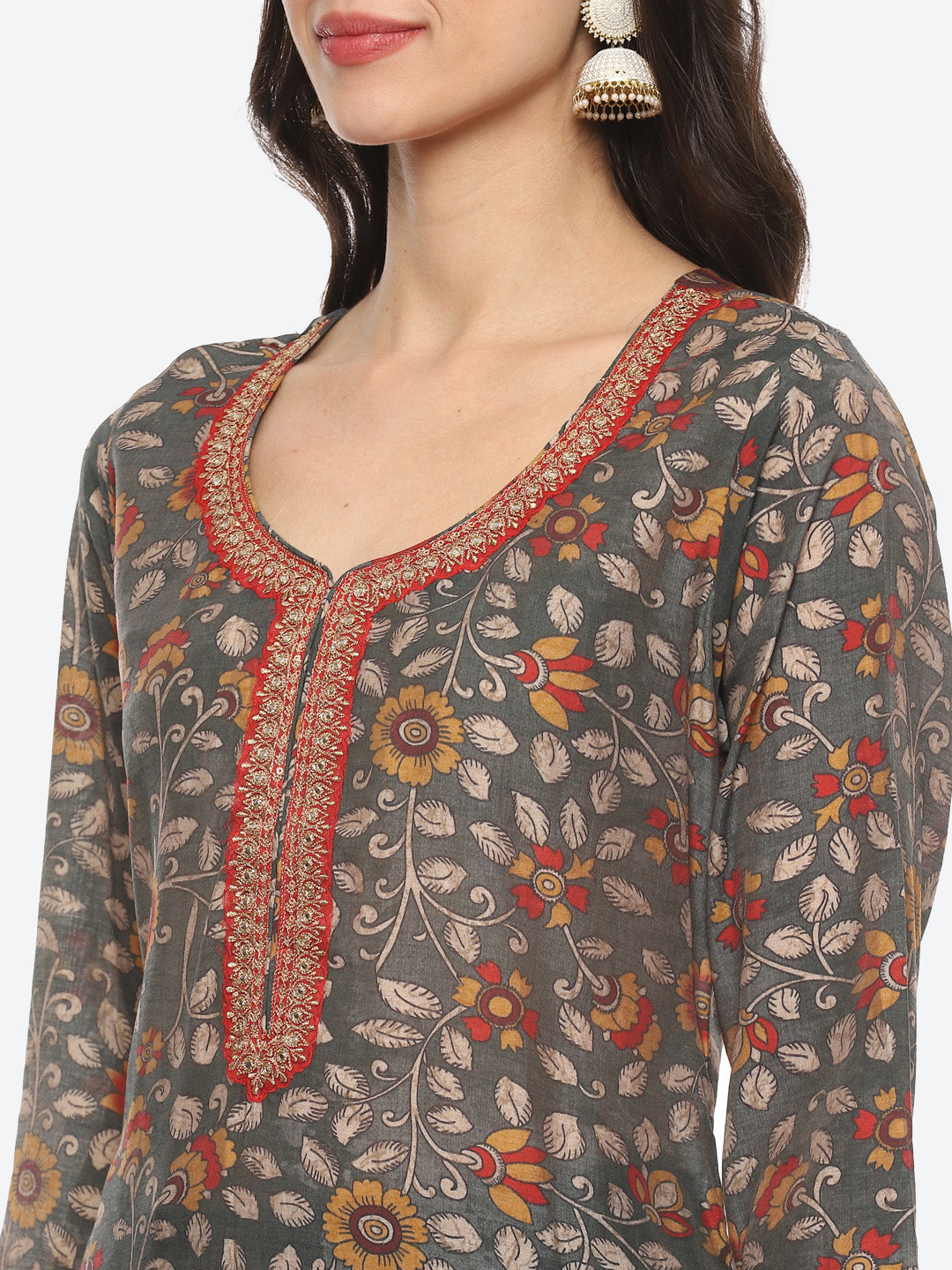 Sequin Yoke Printed Muslin Kurta With Pant