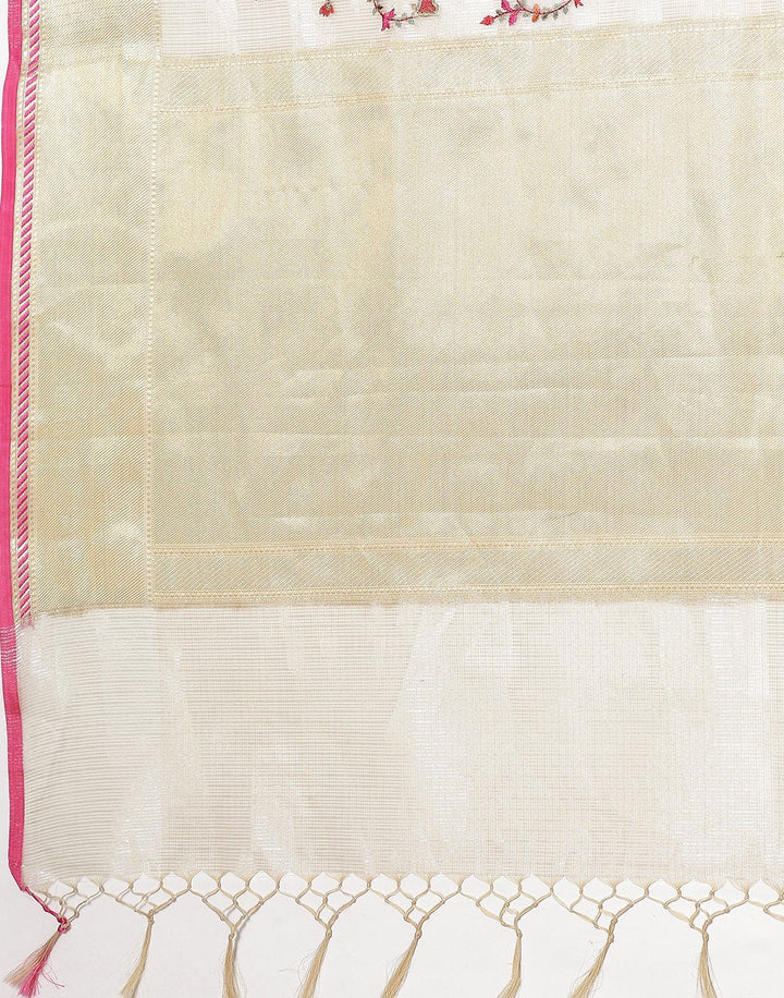MBZ Meena Bazaar-Beige Navy Cotton Tissue Saree