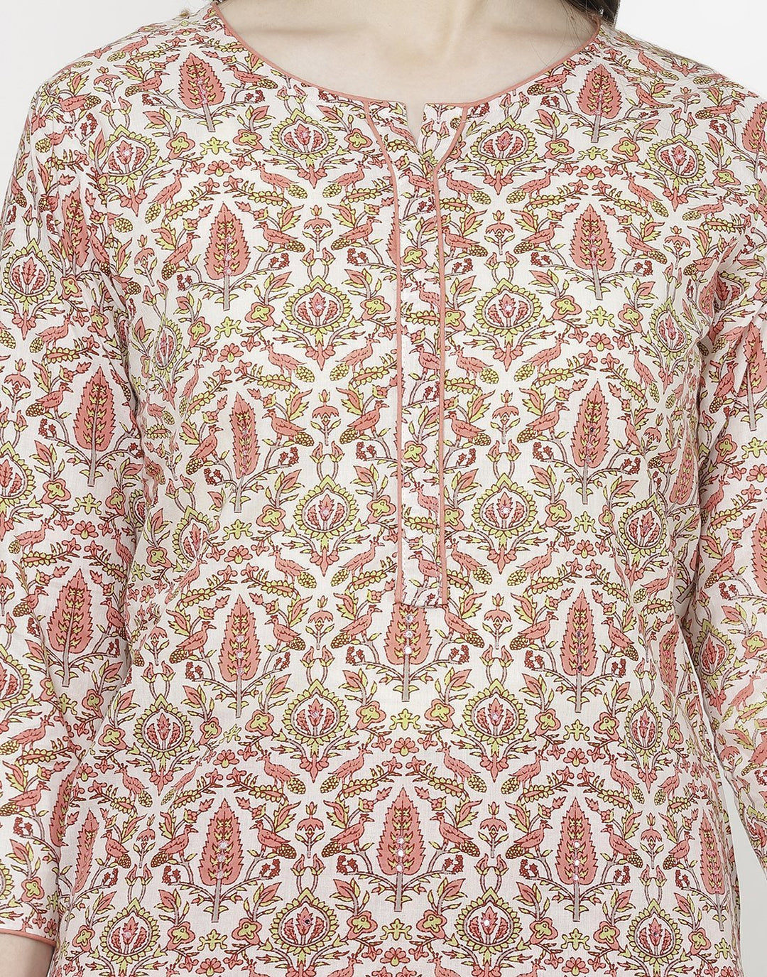 Cream Peach Cotton Kurti with Palazzo