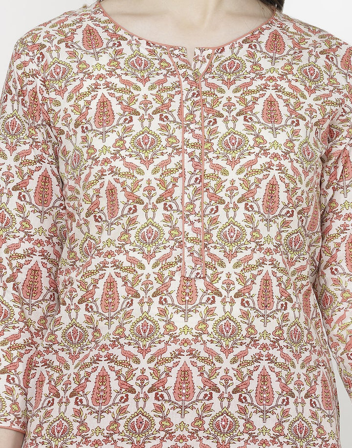 Cream Peach Cotton Kurti with Palazzo