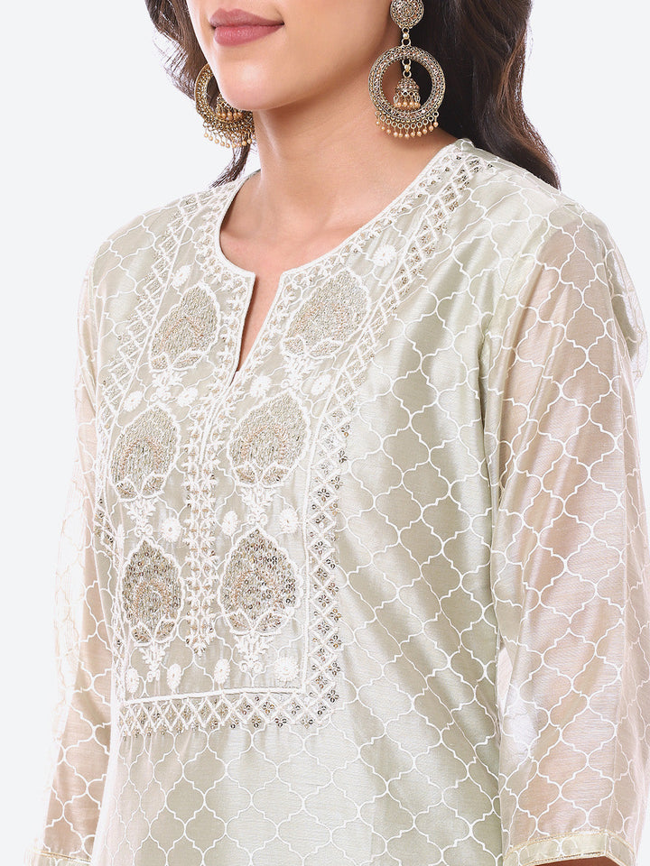 Sequence Work Printed Chanderi Kurta With Pant