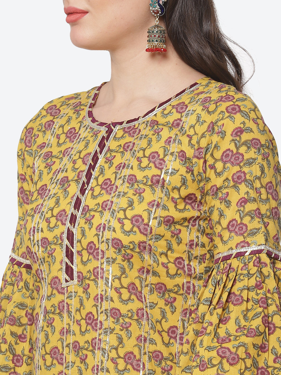 Floral Printed Gota Work Cotton Kurti With Sharara