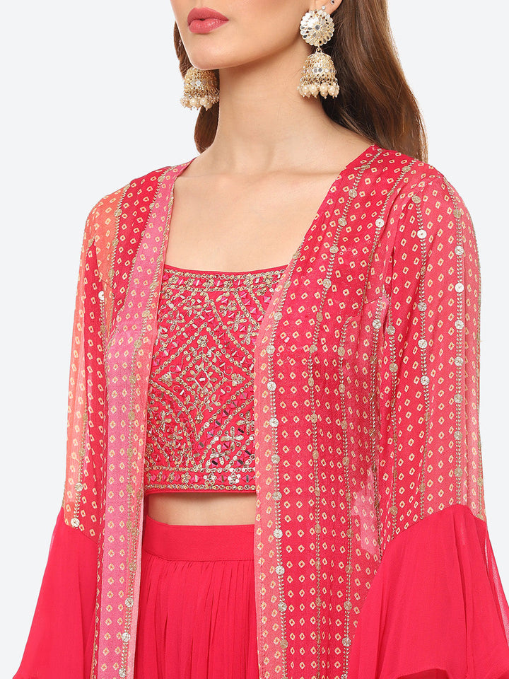 Zari Embroidered Booti Georgette Crop Top With Palazzo &amp; Jacket