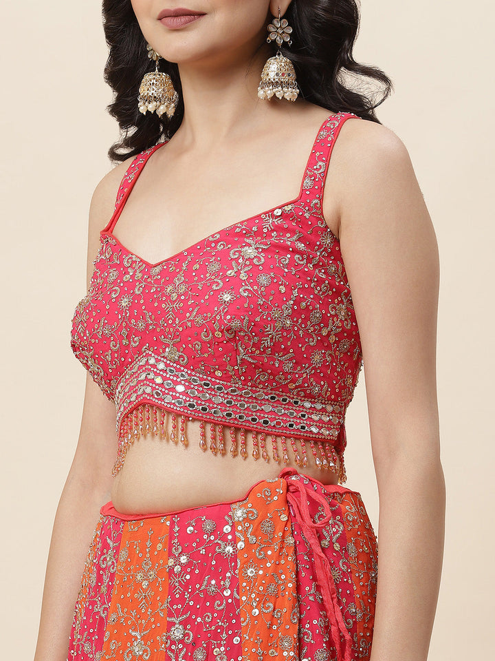Zari Embroidered Georgette Choli With Lehenga &amp; Dupatta