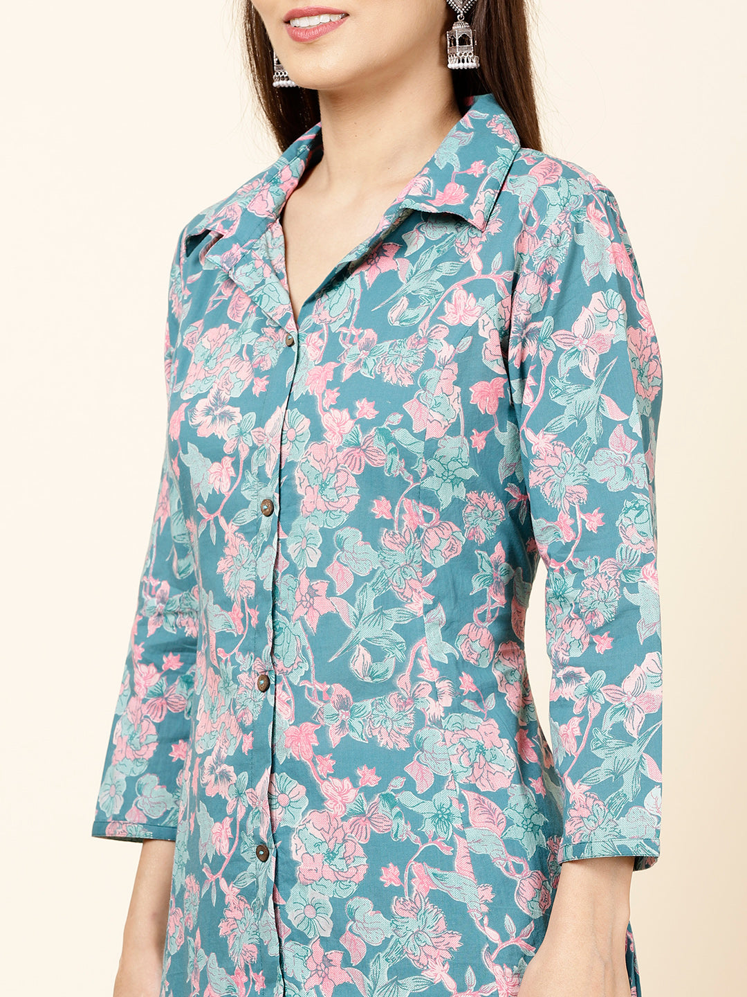Floral Printed Cotton Kurta With Pants