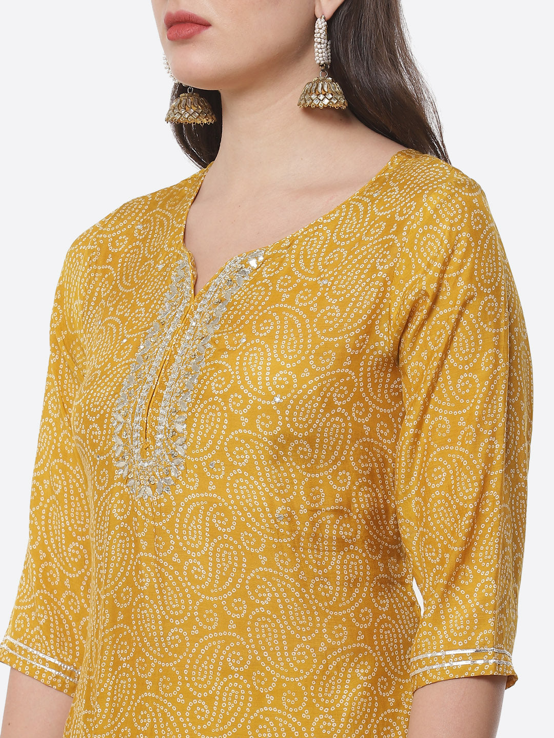 Bandhani Printed Cotton Muslin Stitched Salwar Kameez With Chiffon Dupatta