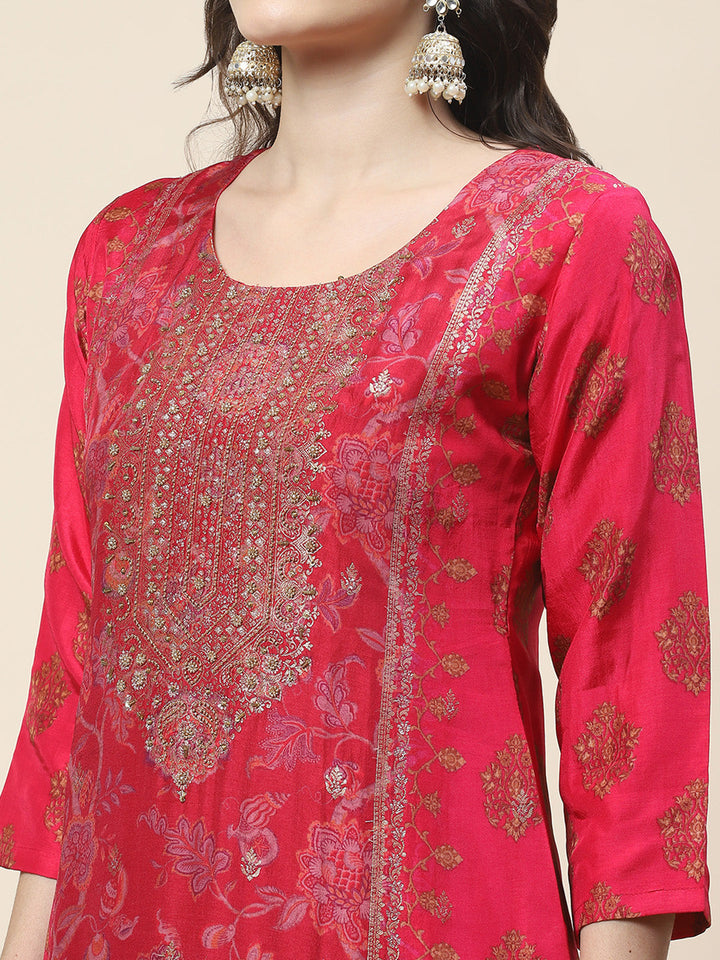 Floral Printed Handloom Kurta With Pants &amp; Dupatta