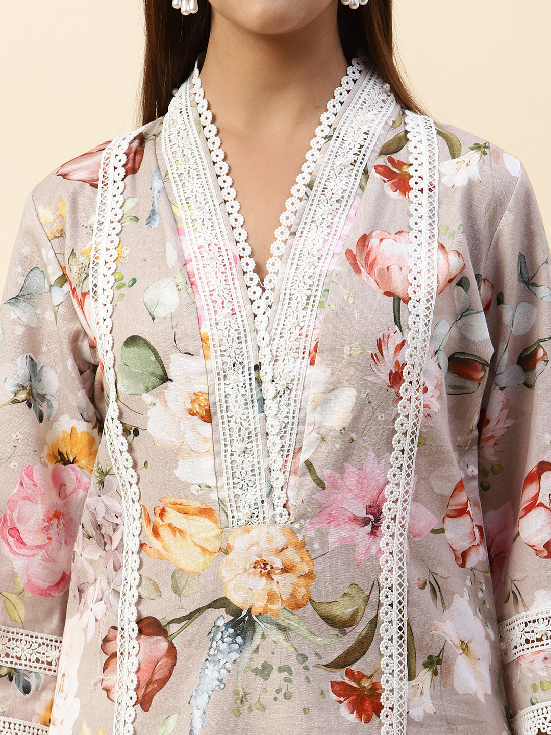 Floral Printed Cotton Kurta With Pants